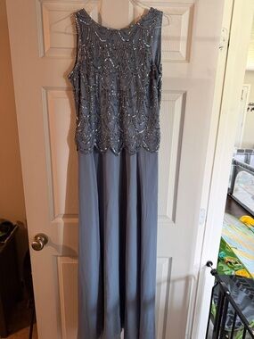 J Kara Slate Gray Beaded Prom Dress